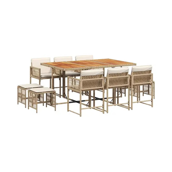 VidaXL 11-tlg. Garten-Essgruppe Mit Kissen Beige Poly Rattan thumbnail