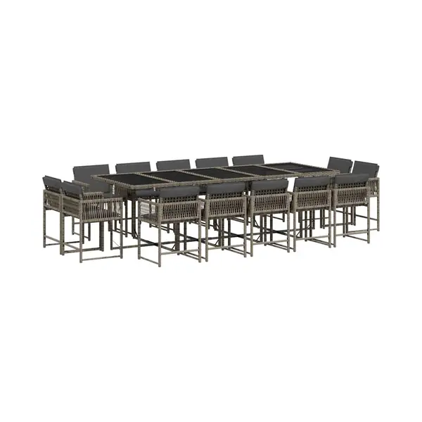 VidaXL 15-tlg. Garten-Essgruppe Mit Kissen Grau Poly Rattan thumbnail