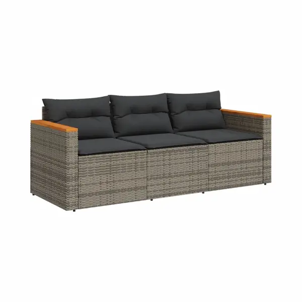 VidaXL Gartensofa 3-Sitzer, Loungesofa Sofa Mit Kissen, Sitzgruppe Stahlrahmen, Gartenmöbel Lounge Rattanmöbel, Grau Poly Rattan thumbnail