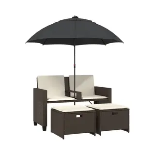 Gartensofa 2-sitzer Sonnenschirm Und Hocker Braun Poly Rattan - Vidaxl