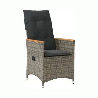 VidaXL Gartenstuhl Gartensessel Verstellbar Mit Kissen Grau Poly Rattan (1 St)