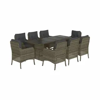 VidaXL 9-tlg. Garten-Essgruppe Mit Kissen Grau Poly Rattan