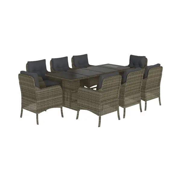 VidaXL 9-tlg. Garten-Essgruppe Mit Kissen Grau Poly Rattan thumbnail