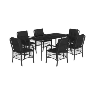 VidaXL - 7-delige - Tuinset - Met - Kussens - Poly - Rattan - Zwart