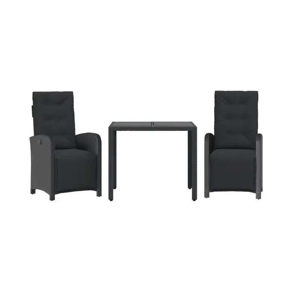 VidaXL 3-tlg. Bistro-Set Mit Kissen Schwarz Poly Rattan thumbnail