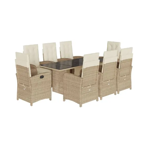 VidaXL 9-tlg. Garten-Essgruppe Mit Kissen Beige Poly Rattan thumbnail