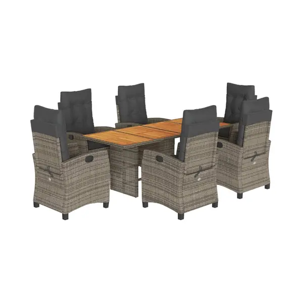 VidaXL 7-tlg. Garten-Essgruppe Mit Kissen Grau Poly Rattan thumbnail