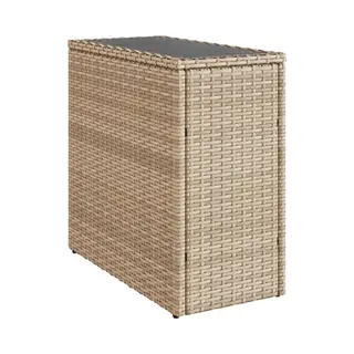 VidaXL Garten Beistelltisch, Gartentisch Mit Glasplatte, Couchtisch Kaffeetisch Für Terrasse Garten, Tisch Balkontisch Gartenmöbel, Beige Rattan