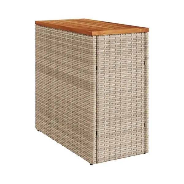 VidaXL Garden Side Table With Wooden Top In Beige Poly Rattan - Durable And Weather- For Patio, Backyard Use thumbnail