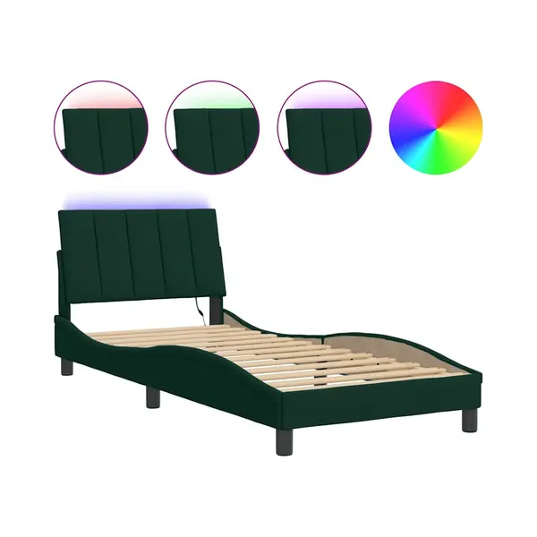 Bettgestell Mit Led Ohne Matratze 'hanko' Dunkelgrün 90x190 Cm Samt Vidaxl thumbnail