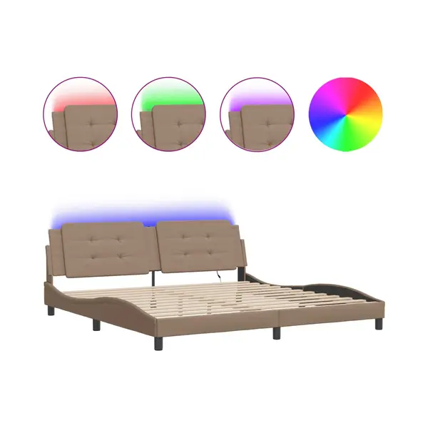 Bettgestell Mit Led Ohne Matratze 'zadar' Cappuccino-braun 200x200 Cm Kunstleder Vidaxl thumbnail
