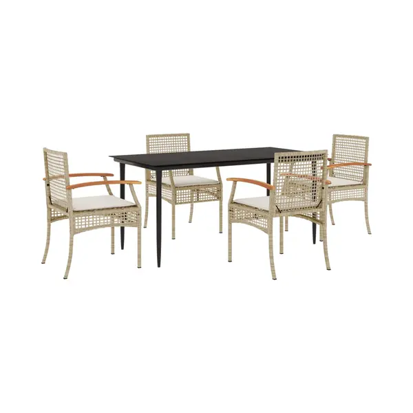 VidaXL 5-delige Tuinset Met Kussens Poly Rattan Beige thumbnail