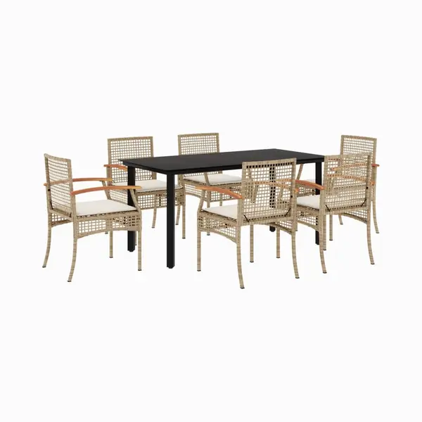 VidaXL - 7-delige - Tuinset - Met - Kussens - Poly - Rattan - Beige thumbnail