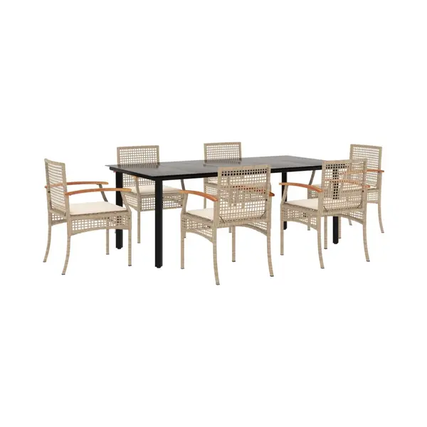 VidaXL - 7-delige - Tuinset - Met - Kussens - Poly - Rattan - Beige thumbnail