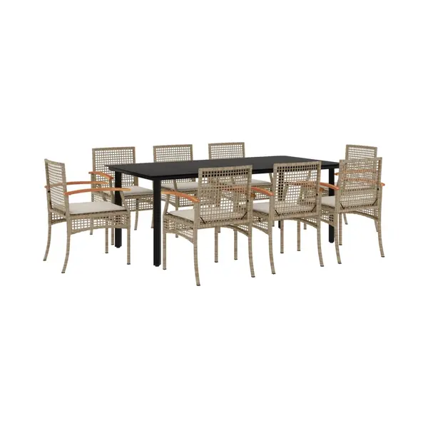 VidaXL - 9-delige - Tuinset - Met - Kussens - Poly - Rattan - Beige thumbnail