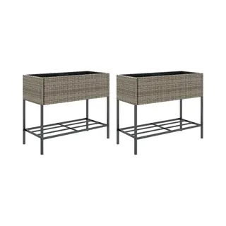 Hochbeete Mit Ablage 2 Stk. Grau 90x40x75 Cm Poly Rattan Vidaxl