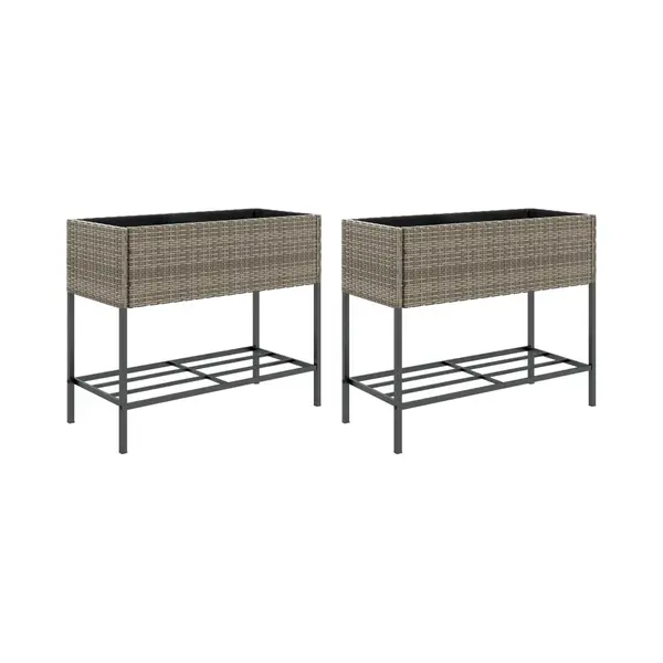 Hochbeete Mit Ablage 2 Stk. Grau 90x40x75 Cm Poly Rattan Vidaxl thumbnail