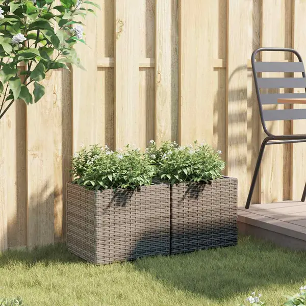 VidaXL Pflanzkübel 2 Stk. Grau 36x30x32 Cm Poly Rattan thumbnail