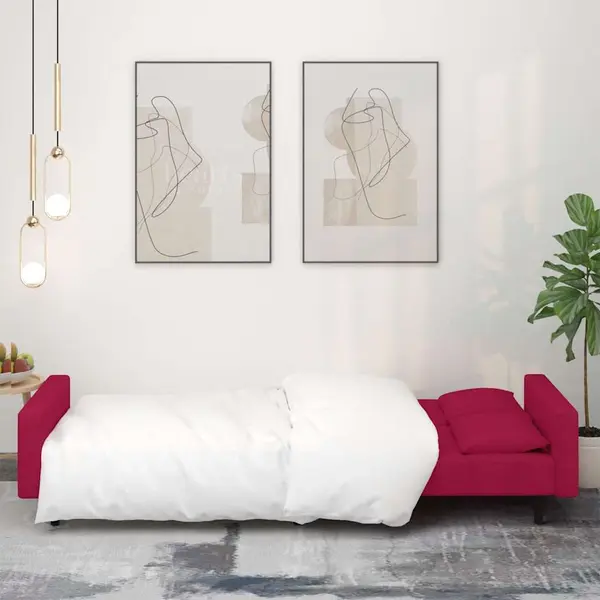 Schlafsofa 2-sitzer Mit 2 Kissen Weinrot Samt Vidaxl thumbnail