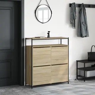 Schuhschrank Mit 4 Klappen Sonoma-eiche 100x34x112 Cm Vidaxl