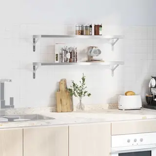 VidaXL Wandschappen 2 St 100x23, 5x3 Cm Roestvrijstaal Zilverkleurig