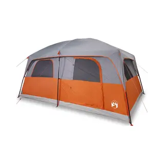 VidaXL Familienzelt Für 8 Personen, Campingzelt Mit Netzwände, Wasserdicht Gartenzelt Mit 2 E-Anschlüssen, Wanderzelt, Grau Orange 185T Polyester