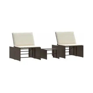 VidaXL 368423 Gartenstuhl Terrasse Gepolsterter Sitz Polyrattan, Stahl, Gehärtetes Glas Cremefarben, Weiß