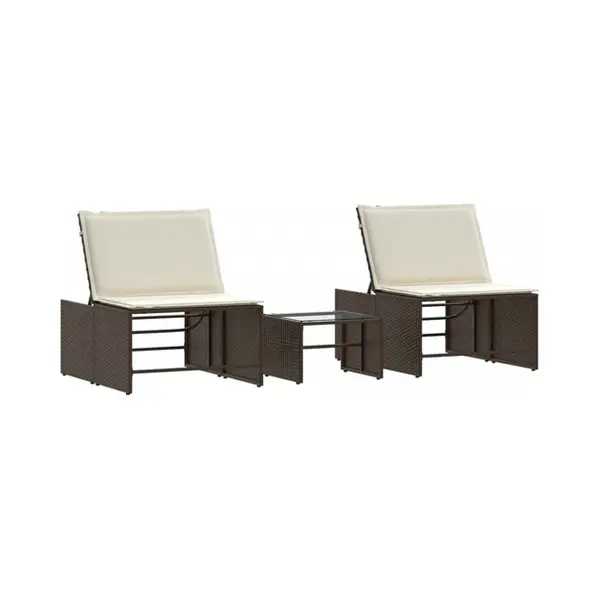VidaXL 368423 Gartenstuhl Terrasse Gepolsterter Sitz Polyrattan, Stahl, Gehärtetes Glas Cremefarben, Weiß thumbnail