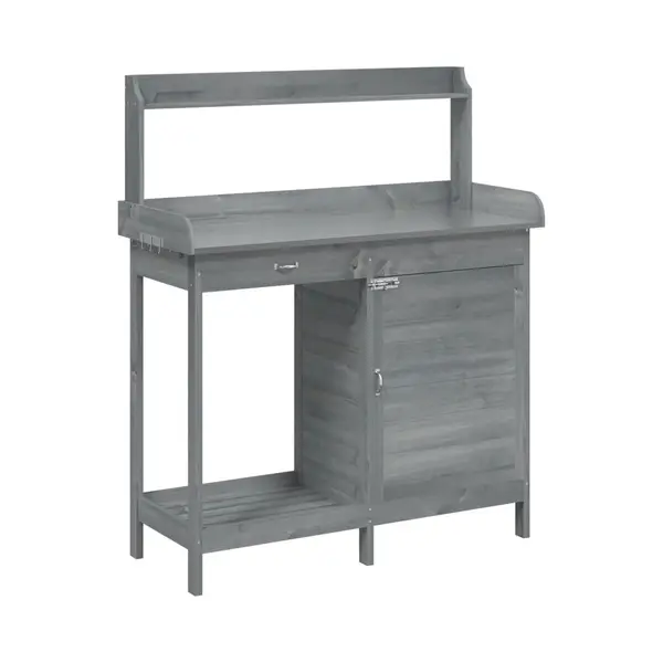 VidaXL Pflanztisch Mit Schrank Grau 110, 5x45x124, 5 Cm Massivholz Tanne thumbnail