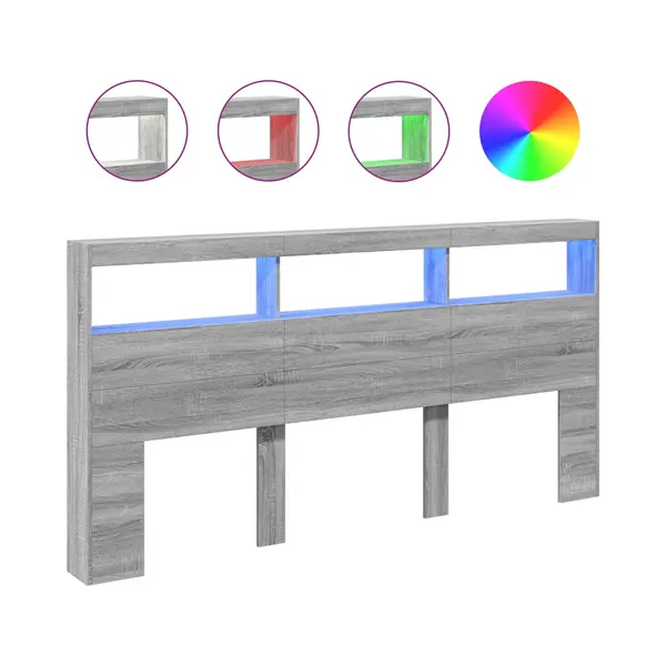 VidaXL Led-Kopfteil Mit Ablagen Grau Sonoma 200x17x102 Cm thumbnail