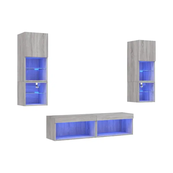 VidaXL 6-delige Tv-wandmeubelset Met Led Grijs Sonoma Eikenkleurig thumbnail