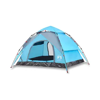 VidaXL Kuppel Campingzelt 3 Personen, Kuppelzelt Mit Quick-Release-System, Wurfzelt Mit Netzwände Überzelt, Zelt, Blau 190T Polyester