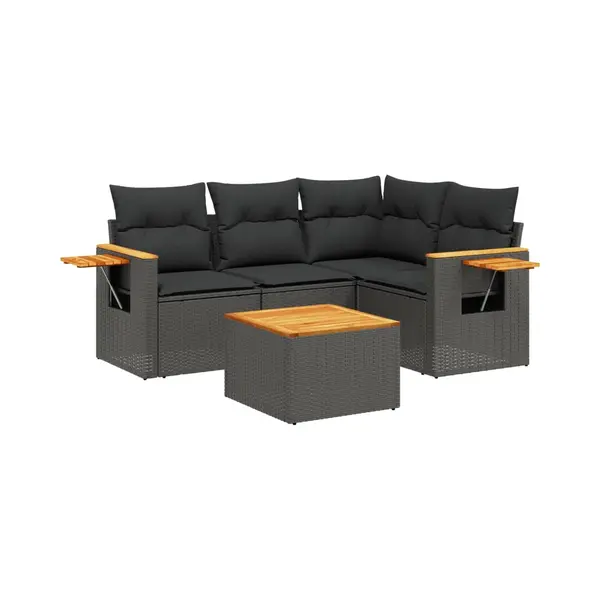 VidaXL - 5-delige - Loungeset - Met - Kussens - Poly - Rattan - Zwart thumbnail