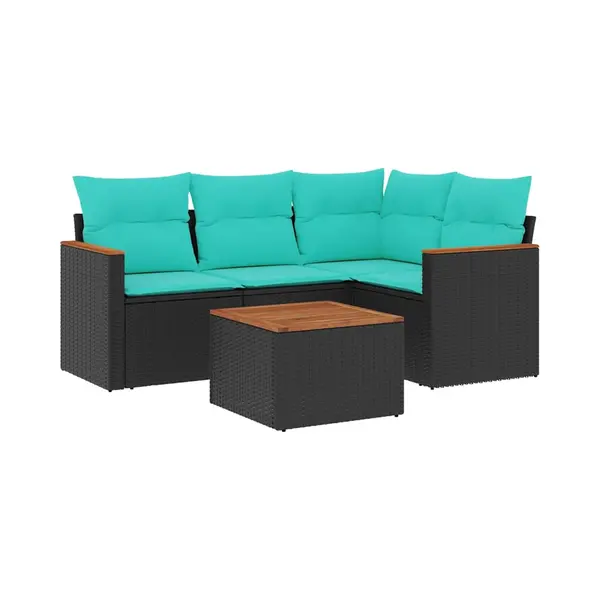 VidaXL 5-teiliges Gartensofa-Set Mit Kissen, Schwarzes Polyrattan thumbnail