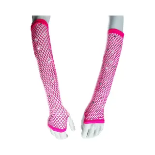 BamBella® Vingerloos Net Handschoenen Steentjes - One Size - Roze - Visnet Handschoenen - Feest - Gothic Carnaval Merk, BamBella
