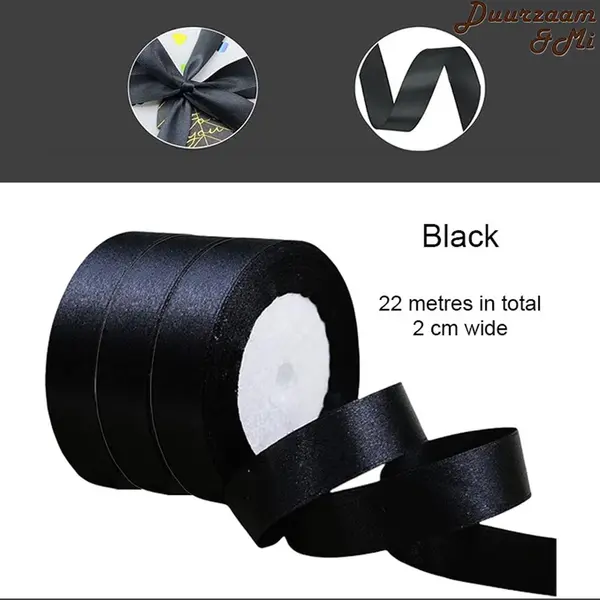 Duurzaam&Mi - Satijnen Lint - Zwart - 3 Pack - 20mm - 22 Meters - Satijnen Linten - Decoratie - Zijden Linten - Cadeaulint - Autolint -Stoffen Linten thumbnail