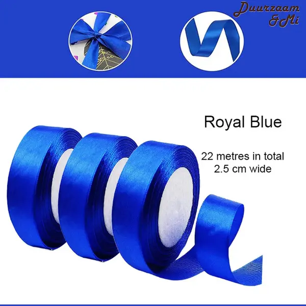 Duurzaam&Mi - Satijnen Lint - Blauw - 3 Pack - 20mm - 22 Meters - Satijnen Linten - Decoratie - Zijden Linten - Cadeaulint - Autolint -Stoffen Linten thumbnail