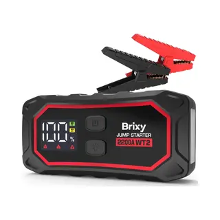 Brixy Jumpstarter Voor Auto - 2200A / 16.000 Mah - 4-in-1 Starthulp - Led Zaklamp, Sos Noodlicht En Powerbank - Rood/Zwart