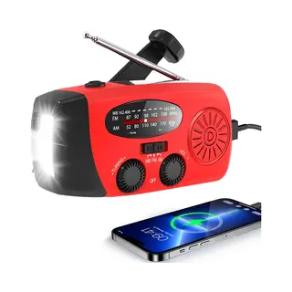 Brixy Noodradio - Radio Met Accu Batterij Voor Noodsituaties - Opwindbaar - Solar - Zaklamp - Powerbank - Rood
