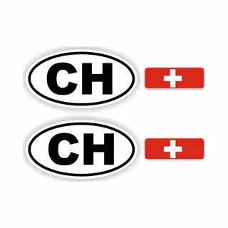 Jerma allerhandestickers Jerma - Ch -Zwitserland Vlag - Auto - Sticker - 2x Ovaal 13x7 Cm - 2st 7x2.5 Cm - Vinyl - Zelfklevend
