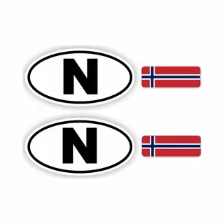 Jerma allerhandestickers Jerma - N - Noorwegen Vlag - Auto - Sticker - 2x Ovaal 13x7 Cm - 2st 7x2.5 Cm - Vinyl - Zelfklevend