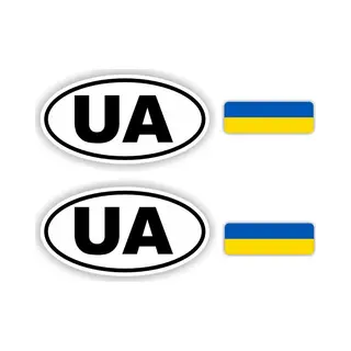 Jerma allerhandestickers Jerma - Ua- Oekraïne - Vlag - Auto - Sticker - 2x Ovaal 13x7 Cm - 2st 7x2.5 Cm - Vinyl - Zelfklevend