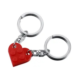 Cheaperito Sleutelhanger Hartje 2-delig I Bouwstenen Sleutelhanger I Love You I Sleutelhanger Koppel I Tweedelige Hart Sleutelhanger I Rood