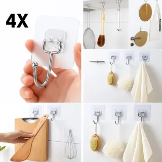 Cheaperito Zelfklevende Ophanghaken I Ophangsysteem I Zelfklevende Muur Hangers I Ophanghaakjes I Handdoekhaakjes I Keukenhaakjes I 4 Stuks I Transparant