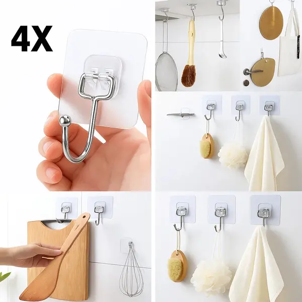 Cheaperito Zelfklevende Ophanghaken I Ophangsysteem I Zelfklevende Muur Hangers I Ophanghaakjes I Handdoekhaakjes I Keukenhaakjes I 4 Stuks I Transparant thumbnail
