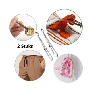 Cheaperito Elastische Band Clip & Naaldgeleider I Rieminrijger I Touwinrijger I Naaihulpmiddel I Zilver I 2 Stuks