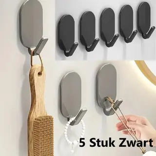 Cheaperito Set Van 5 Zelfklevende Handdoekhaken I Keukenhaken I Badkamer Haakjes I Handdoekhouder I Abs I Zwart