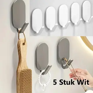 Cheaperito Set Van 5 Zelfklevende Handdoekhaken I Keukenhaken I Badkamer Haakjes I Handdoekhouder I Abs I Wit