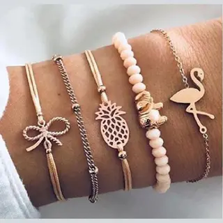 Sorprese Armband - Flamingo - Goudkleurig - Armband Dames - 5 Delig - Cadeau - Model B