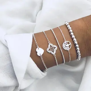 Sorprese Armband - Tree - Zilverkleurig - Armband Dames - 5 Delig - Cadeau - Model C